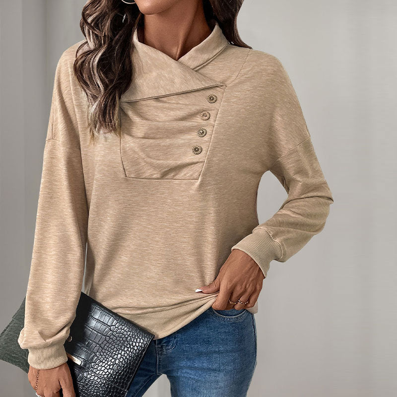 Damen Strickpullover Lässig Mit Kragen Und Knöpfen Beige - Eveloria