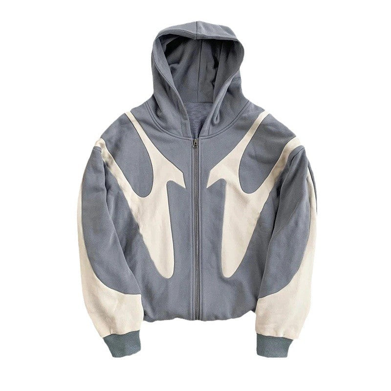 Damen Kapuzenpullover Kontrastfarben Moderner Schnitt Grau