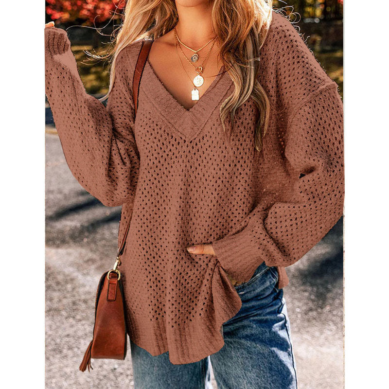 Damen Strickpullover Luftig Lochmuster Eveloria