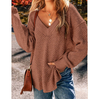 Damen Strickpullover Luftig Lochmuster Eveloria