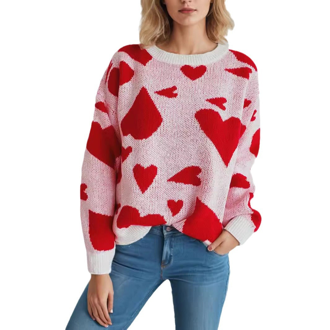 Damen Pullover mit Herzmotiv Baumwolle