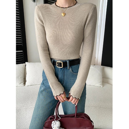 Damen Pullover Wellen-Saum Rippstruktur Eveloria