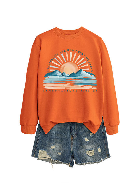 Damen Sweatshirt Lässiger Schnitt Sonnenaufgangsdesign Grau