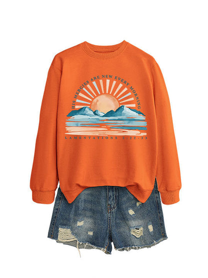 Damen Sweatshirt Lässiger Schnitt Sonnenaufgangsdesign Grau