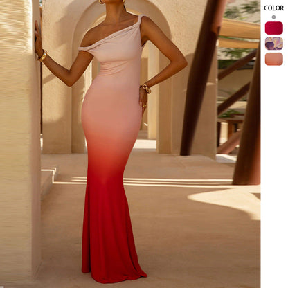 Damen Maxikleid Schulterfrei Raffung Eveloria