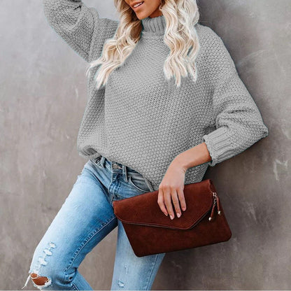 Damen Grobstrickpullover Rollkragen Lässig Eveloria