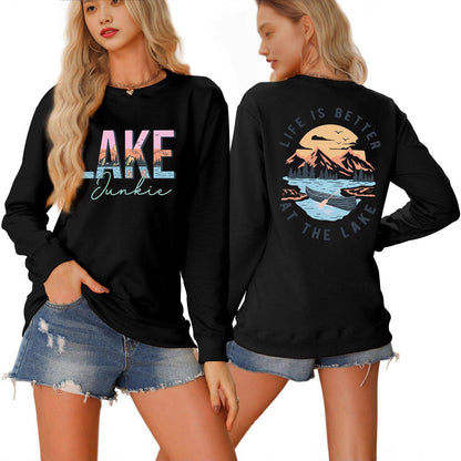 Damen Langarmshirt Lake-Motiv Leicht Baumwolle Weiß