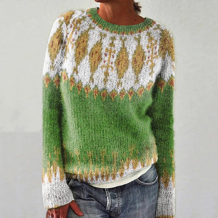 Damen Strickpullover Lebhaftes Muster Komfortabler Schnitt Eveloria