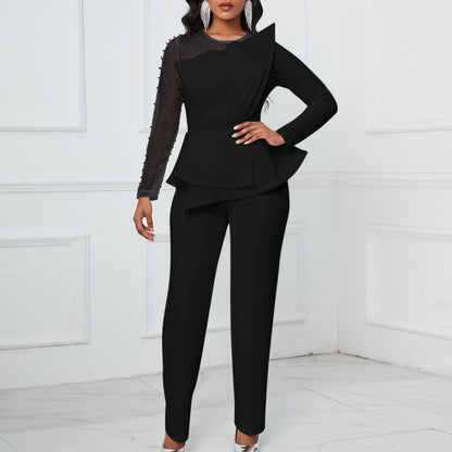 Damen Jumpsuit Asymmetrisch Perlendetails Eveloria