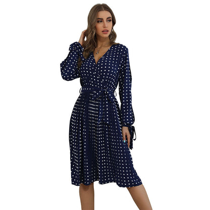 Damen Wickelkleid mit Punkten Taille Gürtel Eveloria