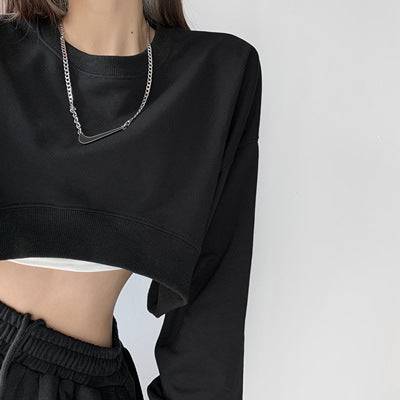 Damen Cropped Sweatshirt Eveloria Kapuzenpullover Baumwolle Grau