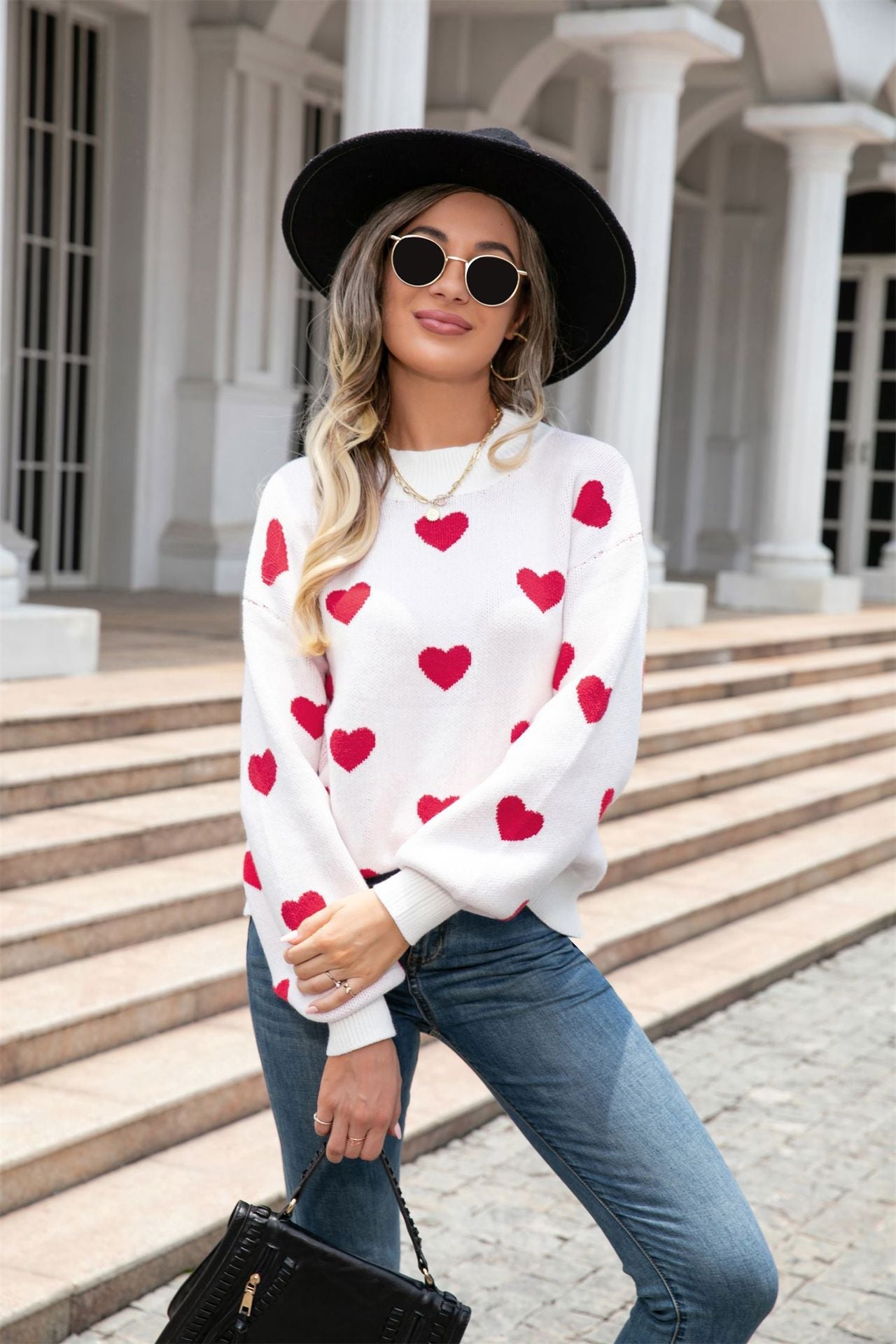 Damen Pullover Herzen Moderner Schnitt Eveloria