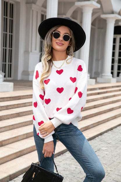 Damen Pullover Herzen Moderner Schnitt Eveloria