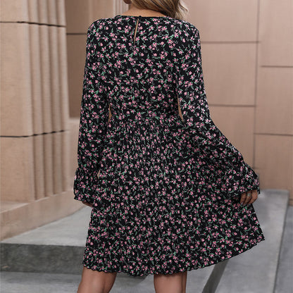 Damen Blumenkleid Lässig Wickel Design Voluminöse Ärmel