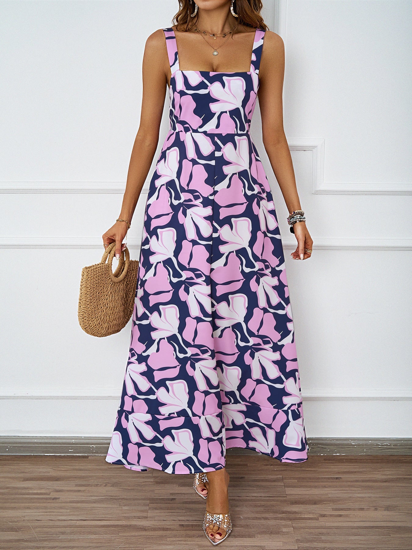 Damen Maxikleid Floralmuster Raffinierte Träger Eveloria