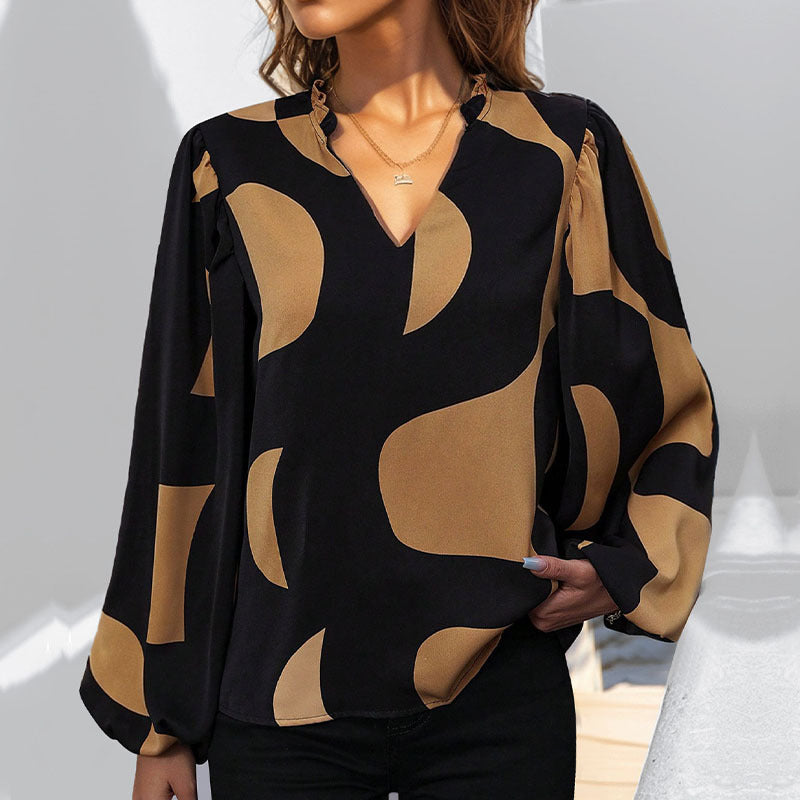 Damen Bluse Geometrisches Muster Lässiger Schnitt Eveloria