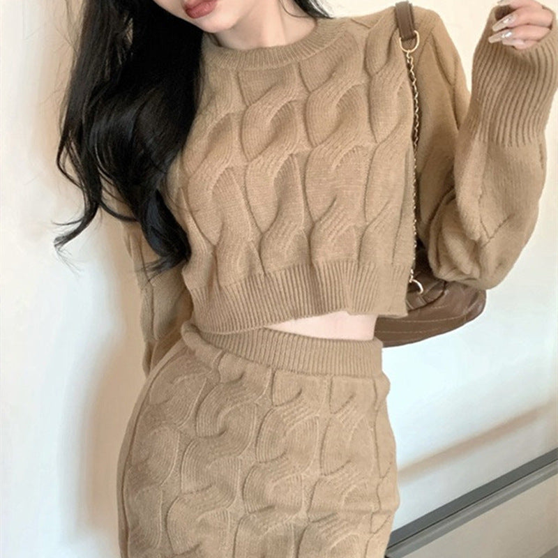Damen Strickensemble Crop- Minirock Eveloria