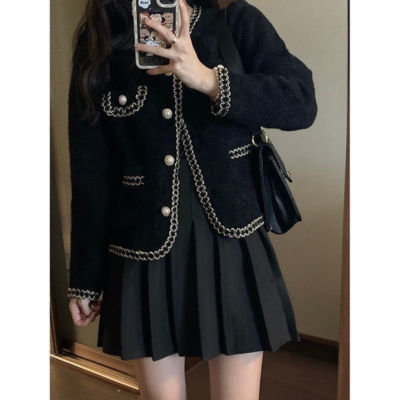 Eveloria Damen Bouclé-Jacke Perlenbesatz Elegantes Design