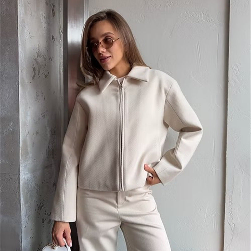 Damen Stehkragenjacke Shortjacke Baumwolle Praktische Taschen