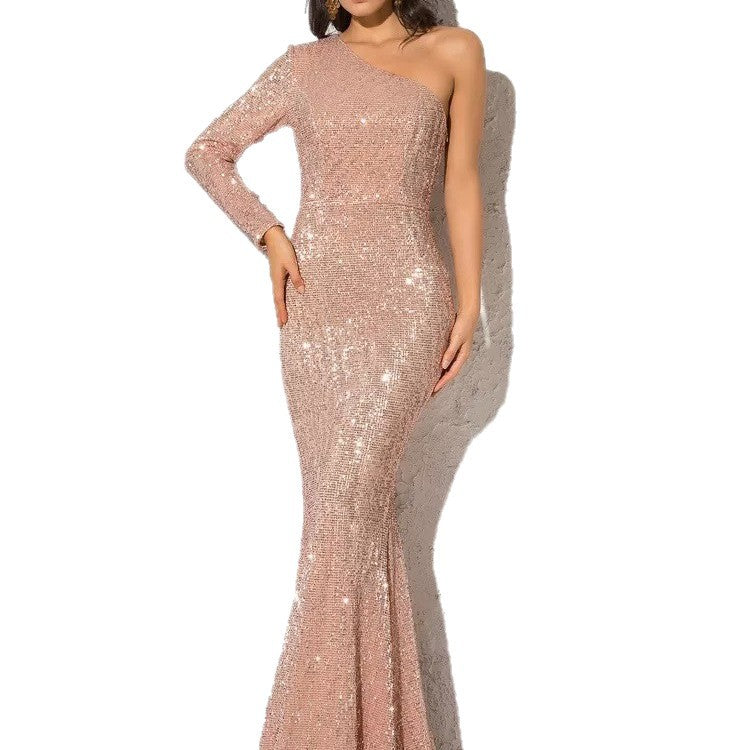 Eveloria Damen Abendkleid Glitzernd Asymmetrisch
