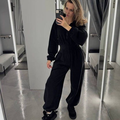 Damen Fleece-Jumpsuit Hochkragen Reißverschluss Eveloria