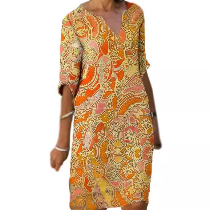 Damen Leichtkleid V-Ausschnitt Bunt Eveloria