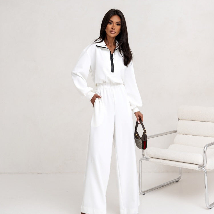 Damen Jumpsuit Sportlich Hochkragen Reißverschluss Eveloria
