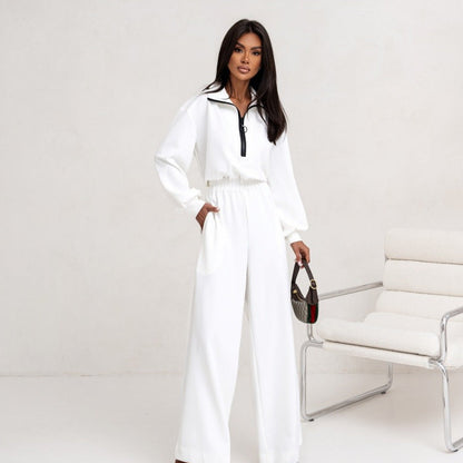 Damen Jumpsuit Sportlich Hochkragen Reißverschluss Eveloria