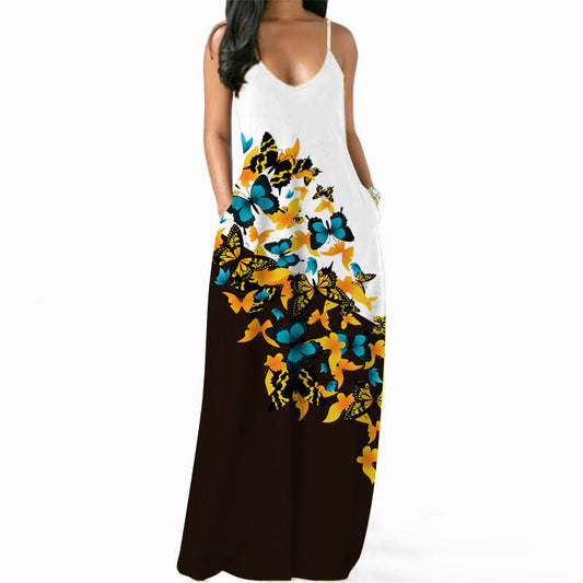 Damen Maxikleid Floralmuster Raffinierte Eingrifftaschen Eveloria - Eveloria