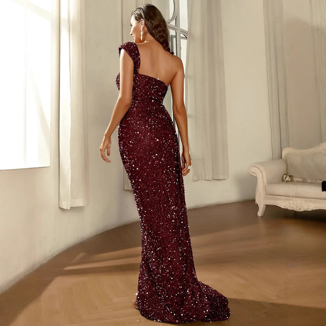 Eveloria Damen Abendkleid Glitzernd Schmal Schlitz Dekorative Träger