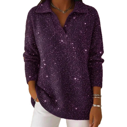 Damen Strickpullover Schimmer Effekt Moderner Kragen Eveloria