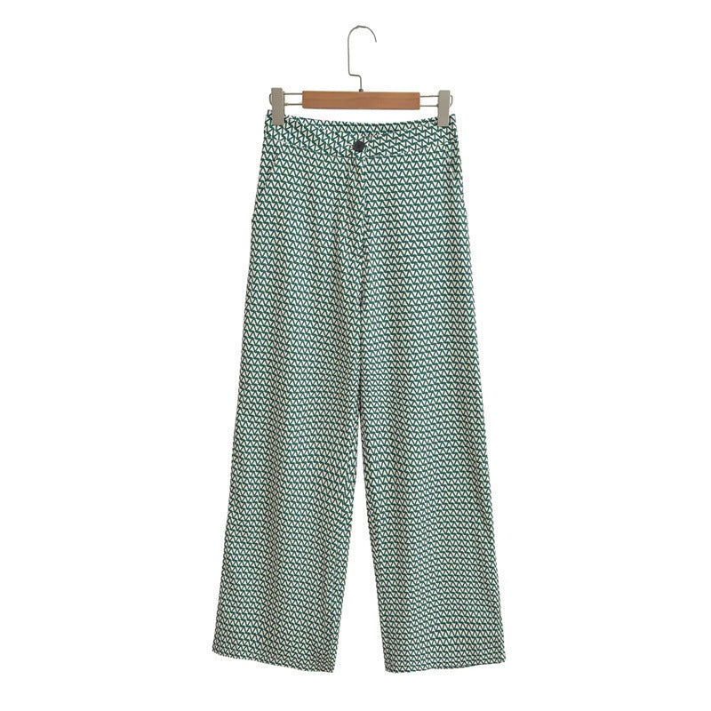 Damen Baumwollhose Weit Grafisches Muster Elastischer Bund