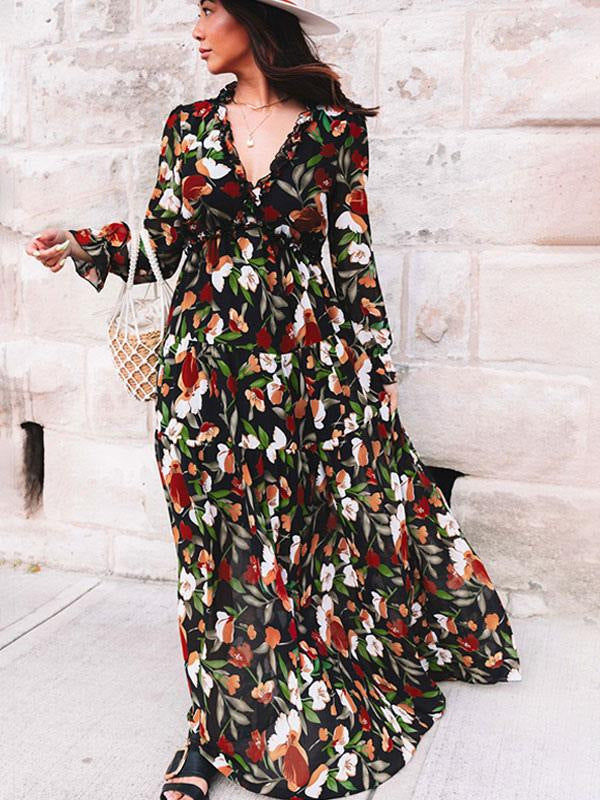 Damen Maxikleid Floralmuster Eveloria