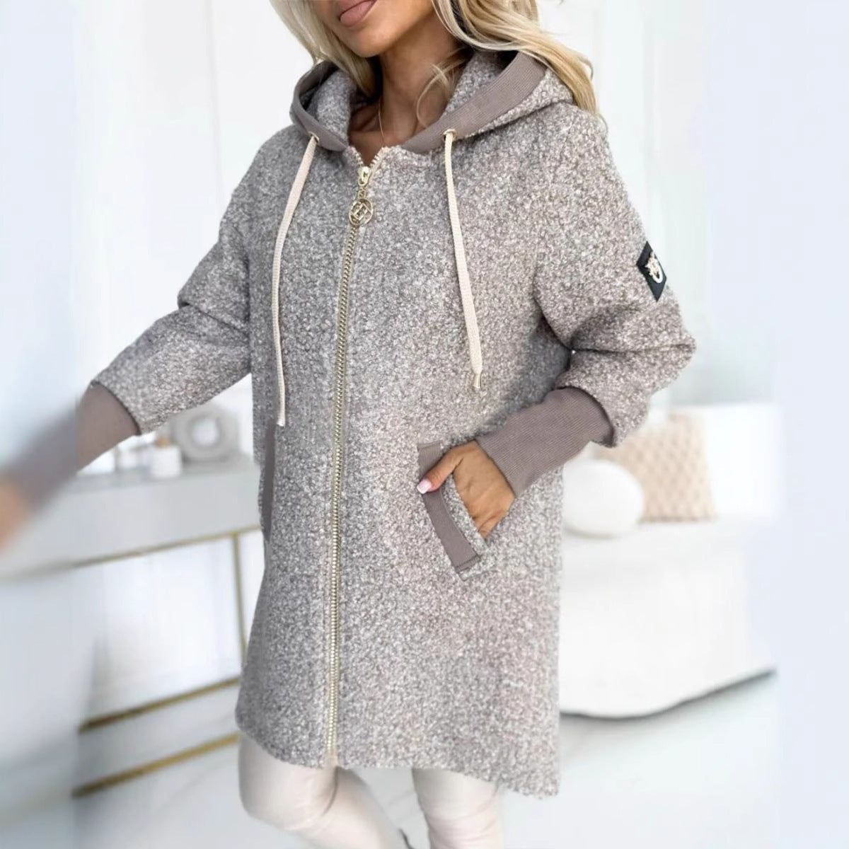 Damen Fleecejacke mit Kapuze Kuscheliges Innenfutter Anthrazit