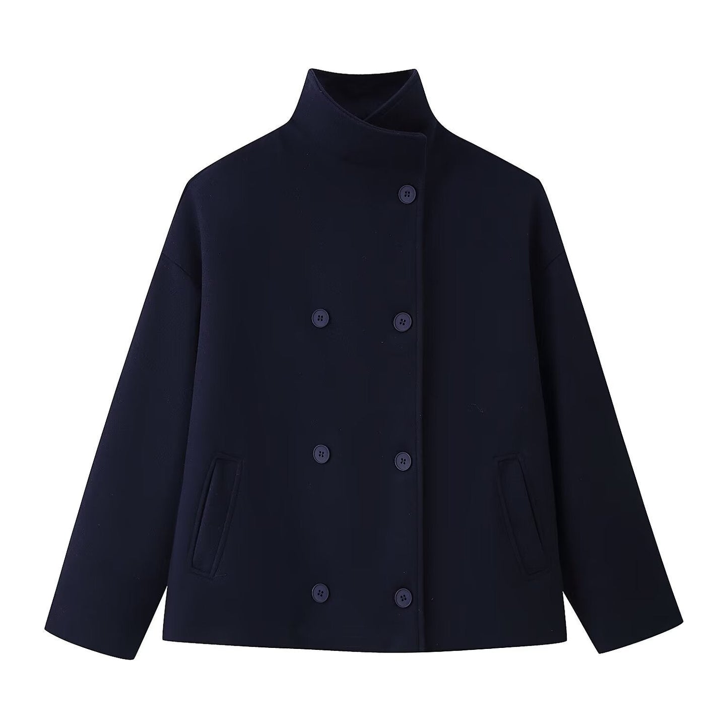 Damen Wolljacke Hochkragen Doppelknopf Eveloria