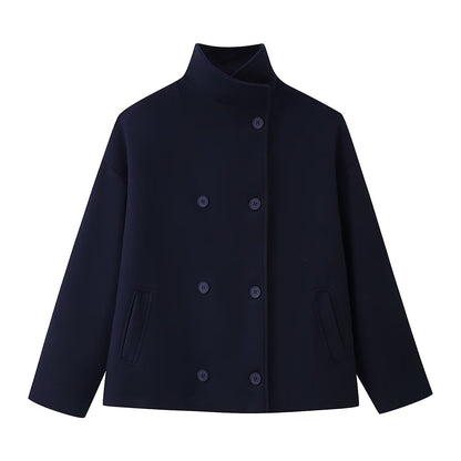 Damen Wolljacke Hochkragen Doppelknopf Eveloria