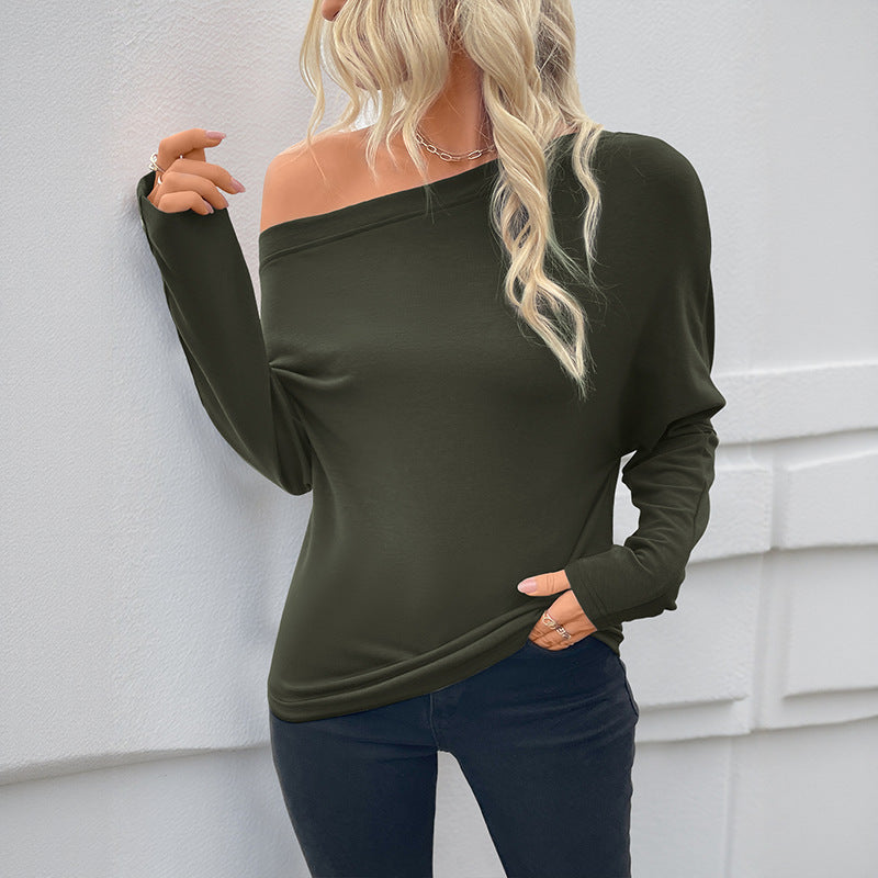 Damen Oversized Langarmshirt Asymmetrischer Ausschnitt Feine Knöpfe - Eveloria