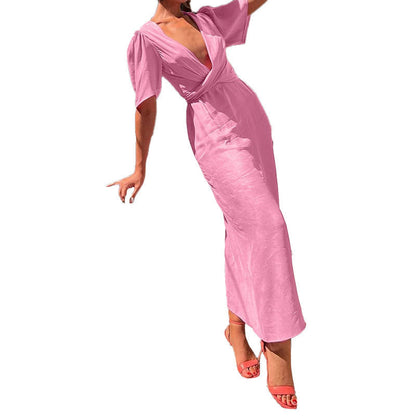 Damen Maxikleid V-Ausschnitt Puffärmel Eveloria
