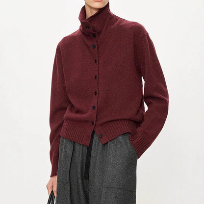 Damen Strickcardigan Hochkragen Knopfleiste Grau Eveloria - Eveloria