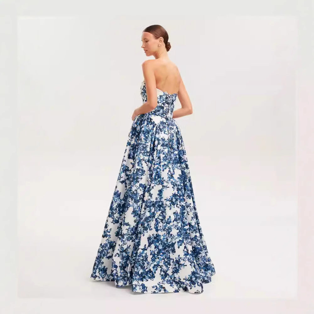 Damen Maxikleid Blütenmuster Schulterfrei Eveloria