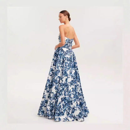 Damen Maxikleid Blütenmuster Schulterfrei Eveloria