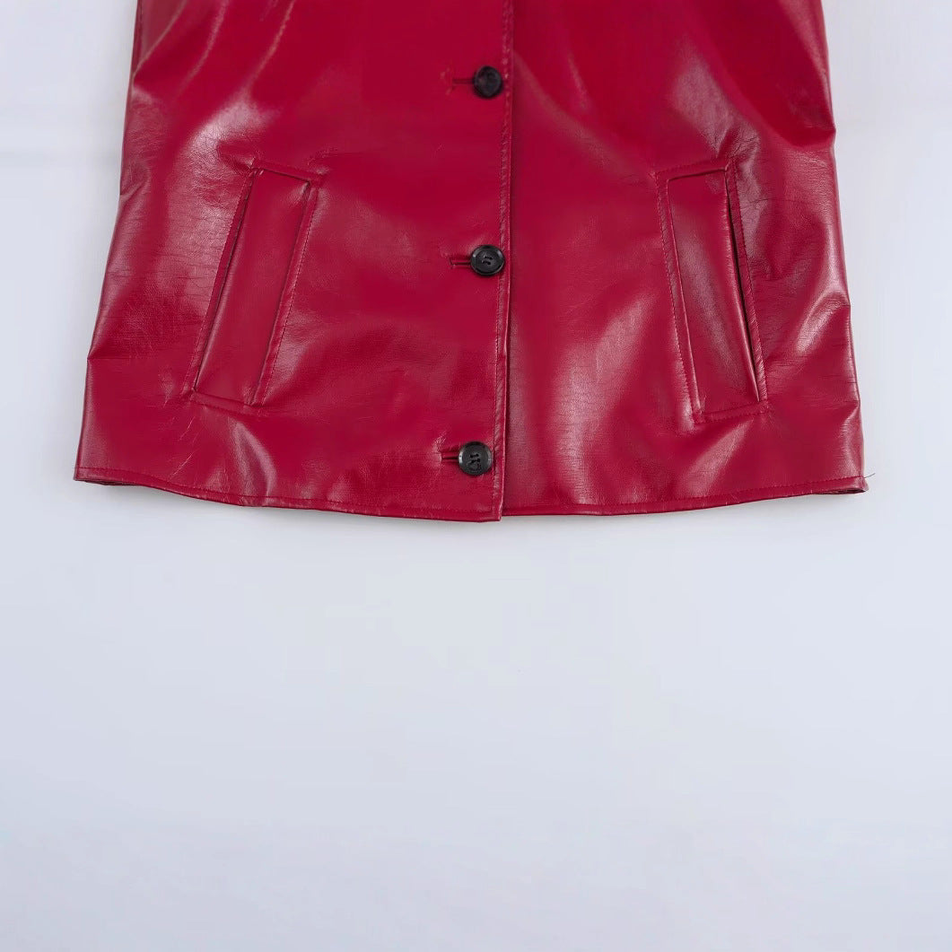 Damen Kunstlederjacke Glänzend Taschen Eveloria