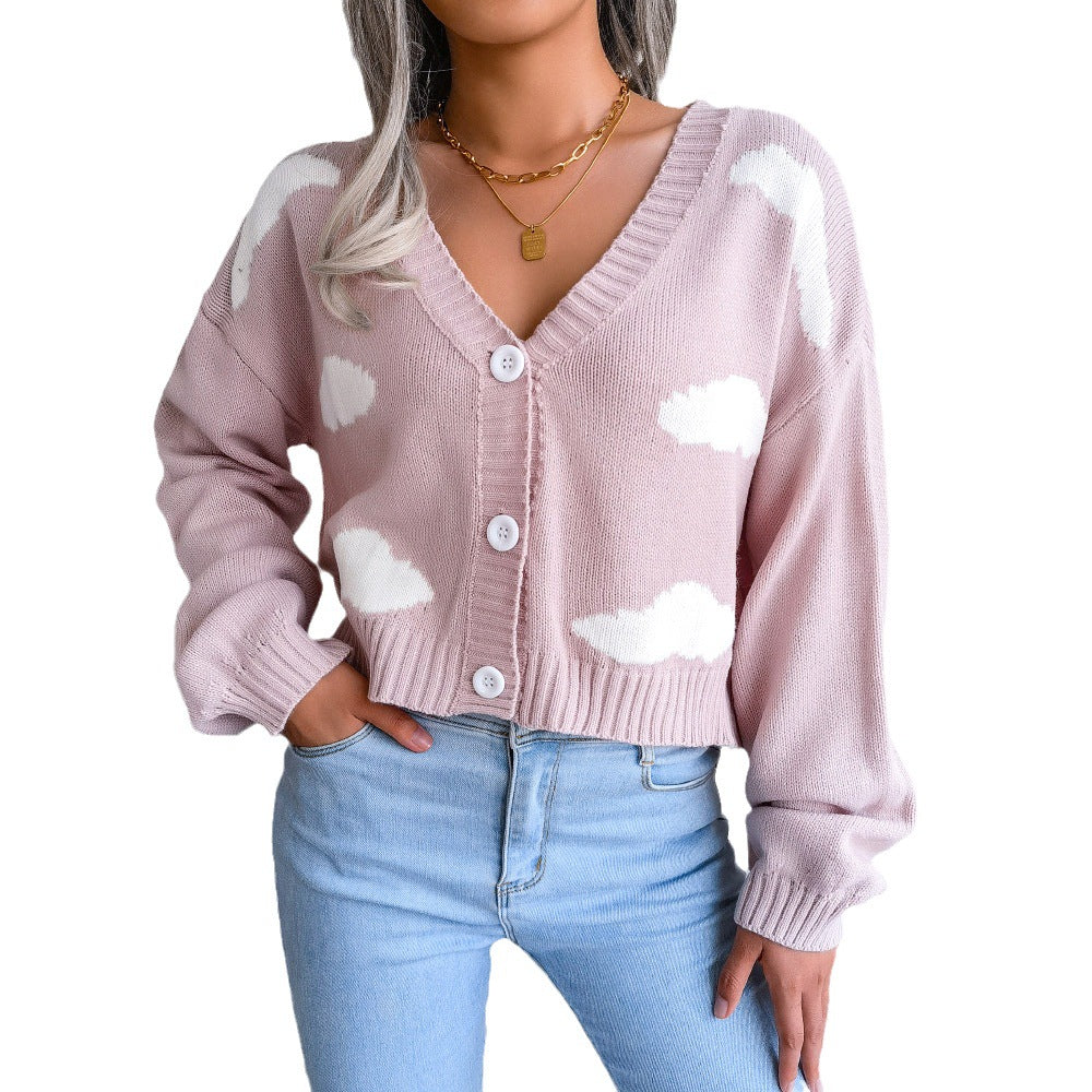 Damen Baumwolljacke Wolkendesign Lässig Blau Eveloria