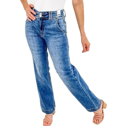 Damen High-Waist Jeans Weite Bein Eveloria