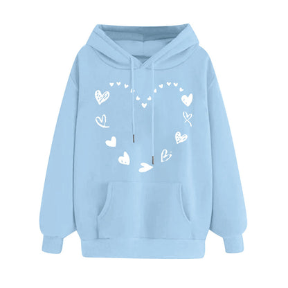 Damen Kapuzenpullover Herzmotiv Kängurutasche Bequem