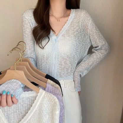 Damen Strickjacke Lässig Dekorativer Knopf Gerippt Beige - Eveloria