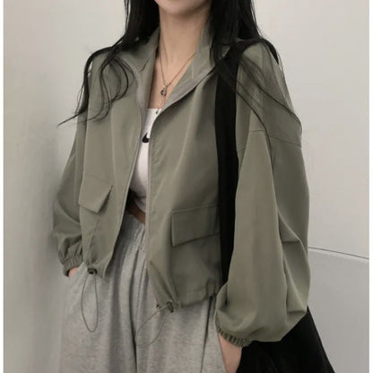 Damen Cropped Jacke Elastisch Lässig