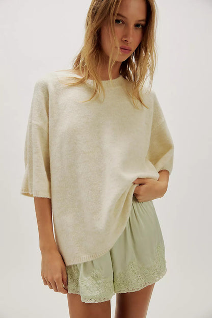 Damen Sweatshirt Halbtransparent Spitze Lässiger Schnitt