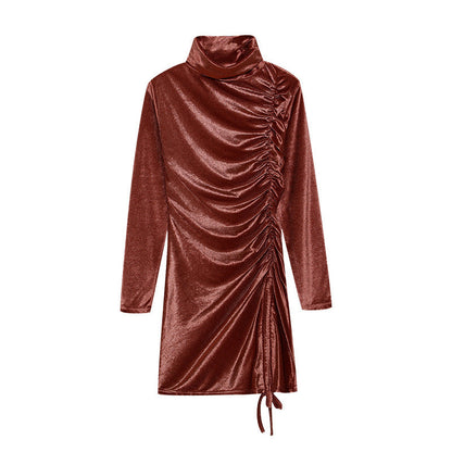 Damen Partykleid Hochgeschlossener Kragen Raffungen Eveloria