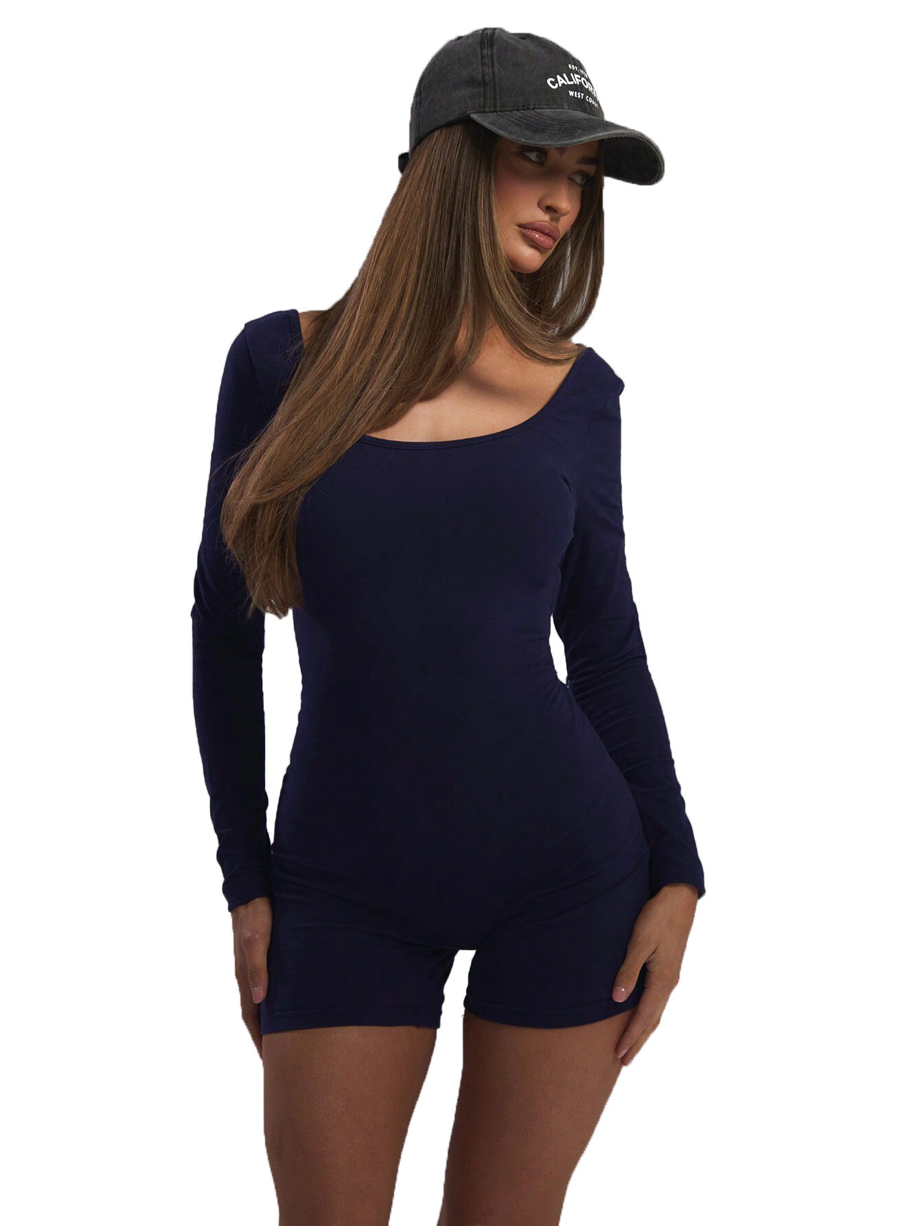 Damen Langarm-Bodysuit Figurbetont U-Ausschnitt Eveloria
